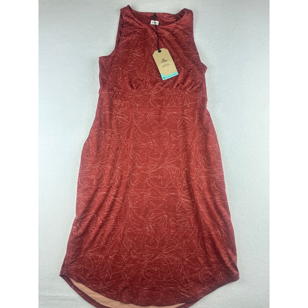 prAna Emerald Lake Dress Rust Floret Performance Stretch Midi Sleeveless M NEW